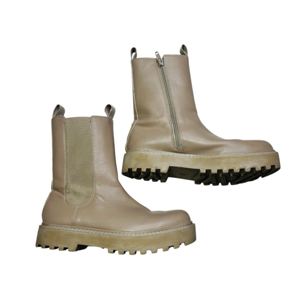 H&M Beige Leather Ankle Chunky Chelsea Boots